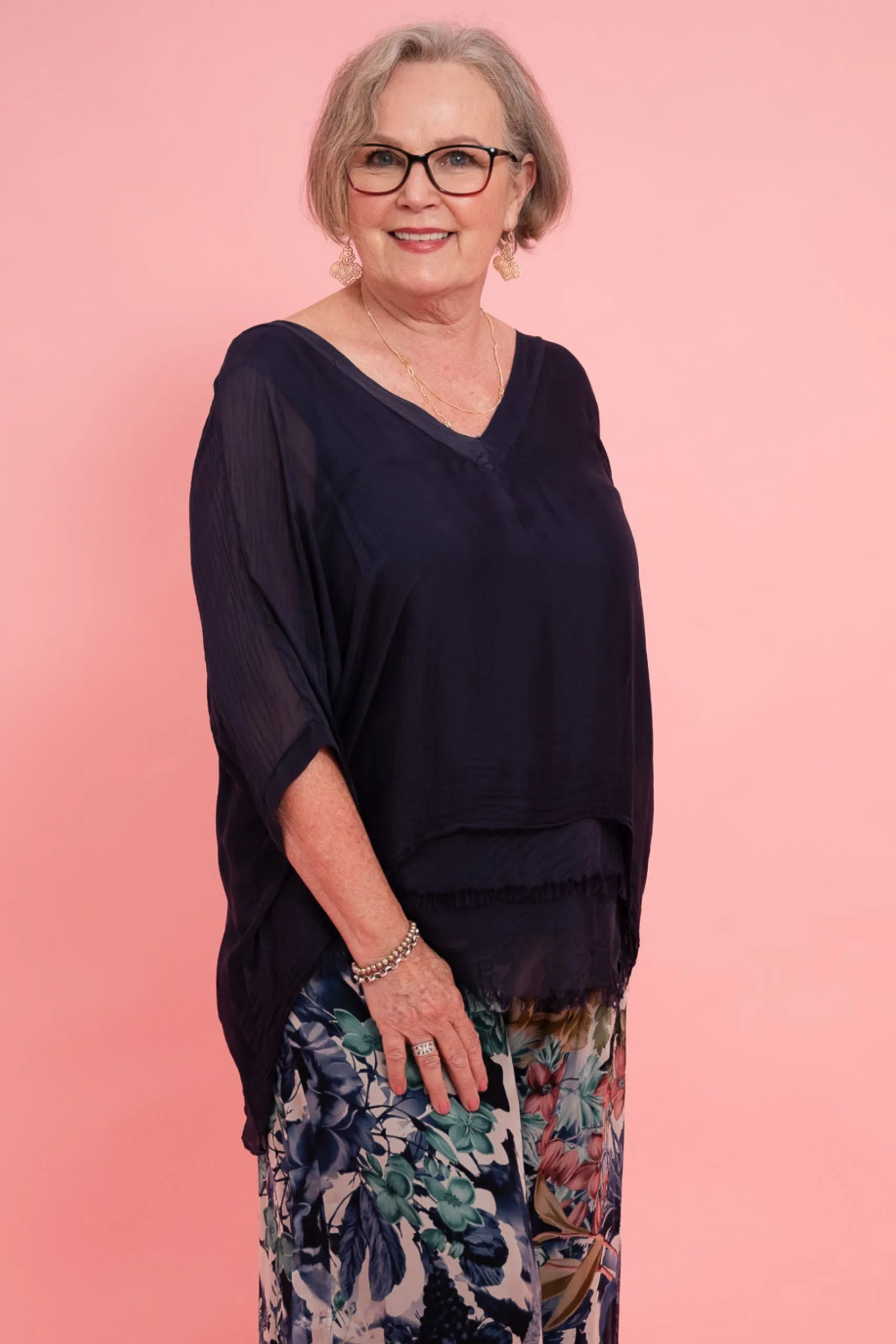 Louise Layer Silk Top | Navy