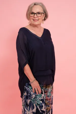 Louise Layer Silk Top | Navy