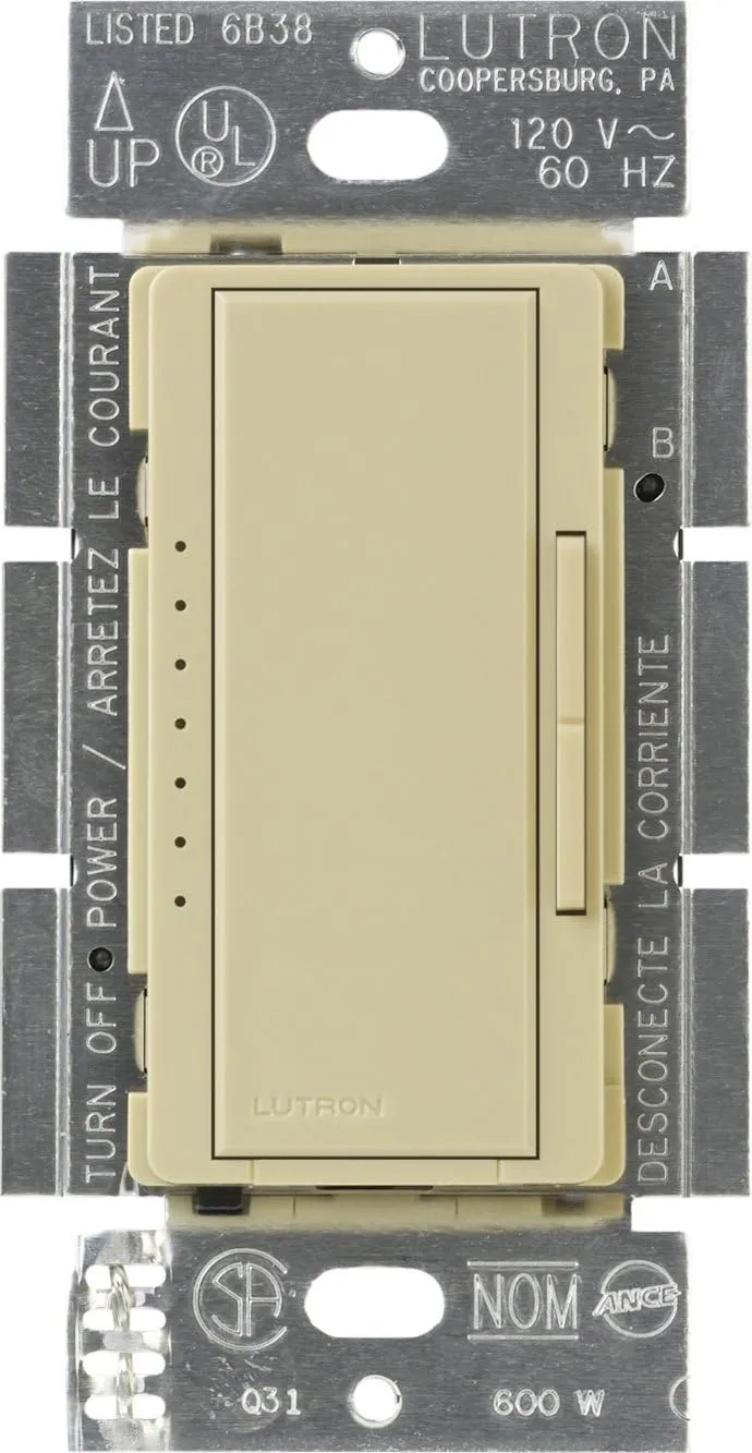 Lutron Maestro Digital Dimmer Switch for Incandescent Bulbs, 600-Watt Single-Pole/Multi-Location, MA-600-IV, Ivory