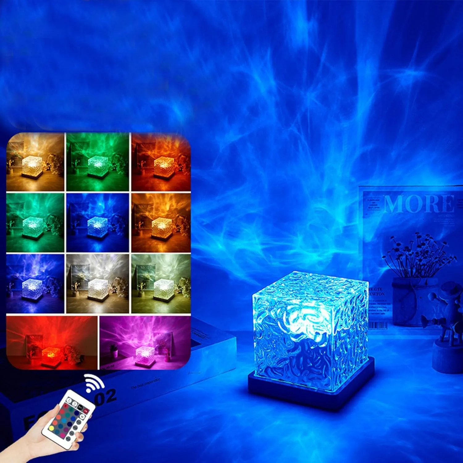 Luxela Lamp, Northern Lights Cube, 3/16 Color Crystal Touch Remote Control Bedroom Lamp (Square-16 Colors Charging)