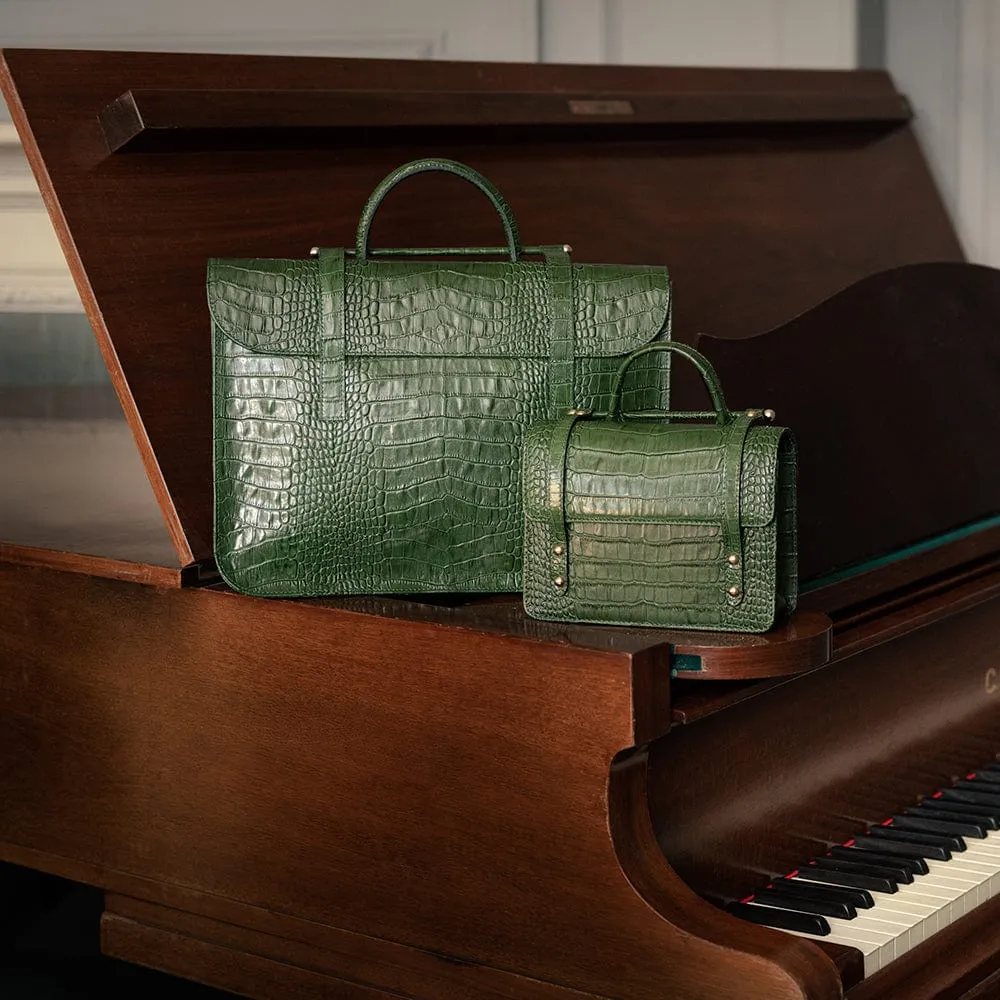 Luxury Leather Music Bag - Green Croc-Effect