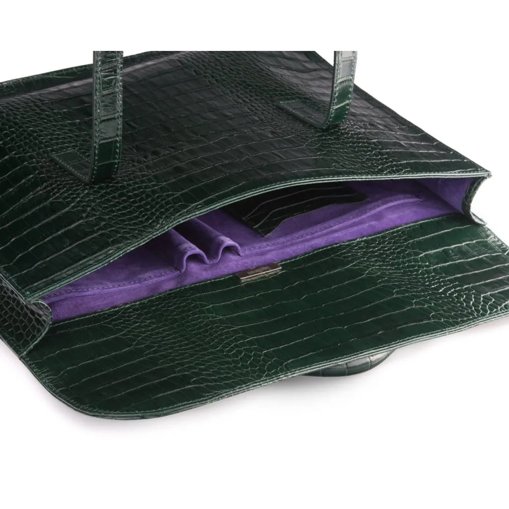 Luxury Leather Music Bag - Green Croc-Effect