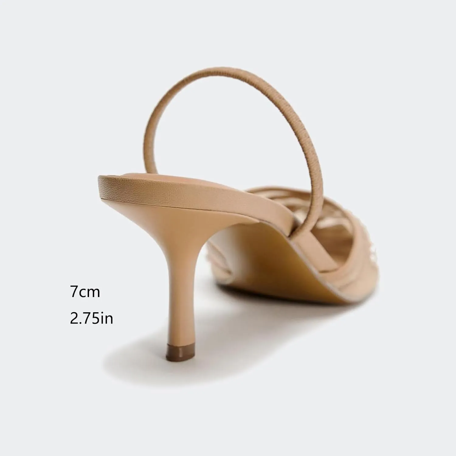 Lymphvity Women's Mesh Embroidered Slingback Heels with Bead Elegant Backless Kitten Heels Pointed Toe Wedding Bridal Dress Pumps Shoes