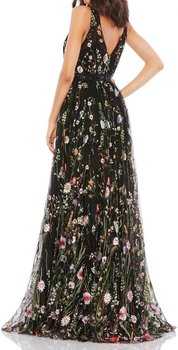 Mac Duggal Womens Embroidered Crepe Evening Dress