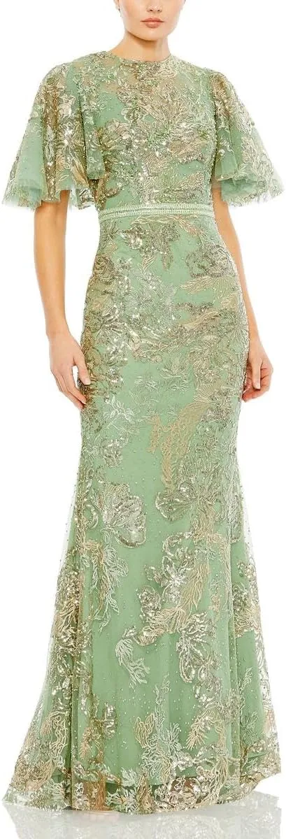 Mac Duggal Womens Embroidered Embellished Evening Dress