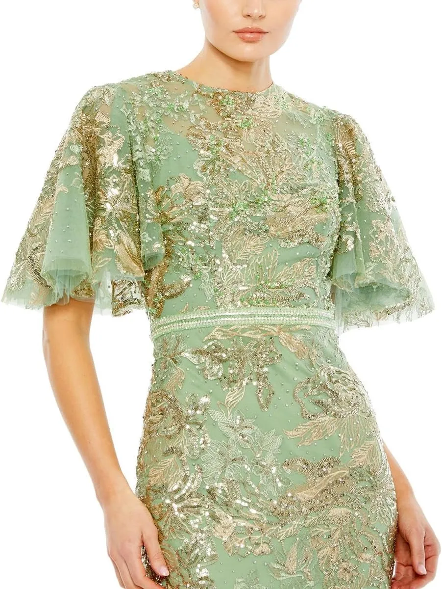 Mac Duggal Womens Embroidered Embellished Evening Dress
