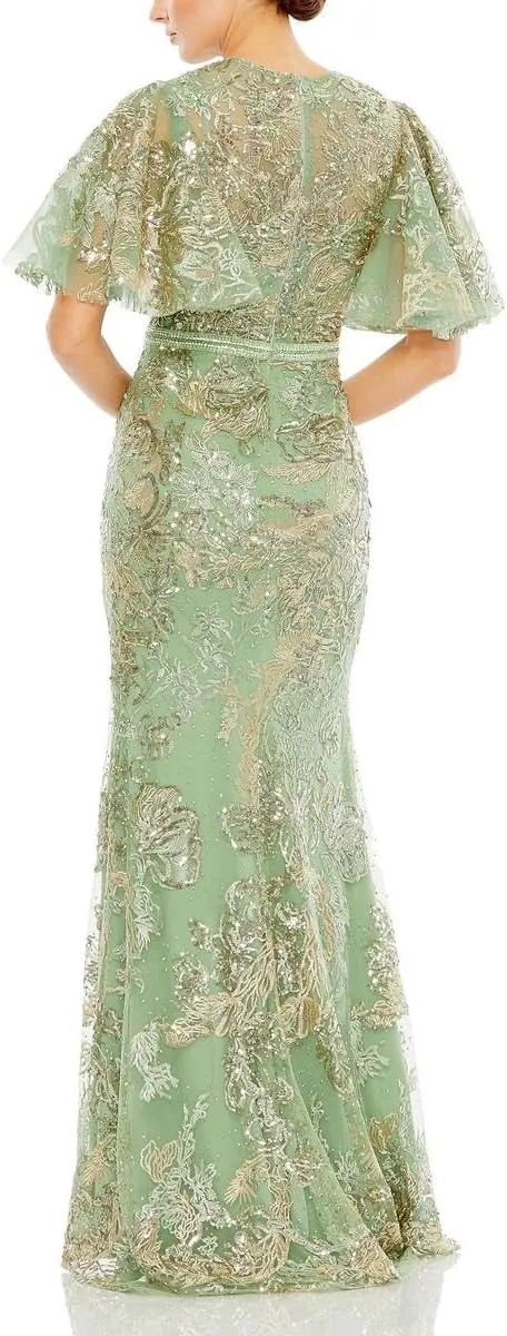 Mac Duggal Womens Embroidered Embellished Evening Dress