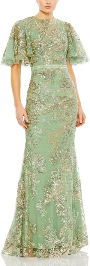 Mac Duggal Womens Embroidered Embellished Evening Dress