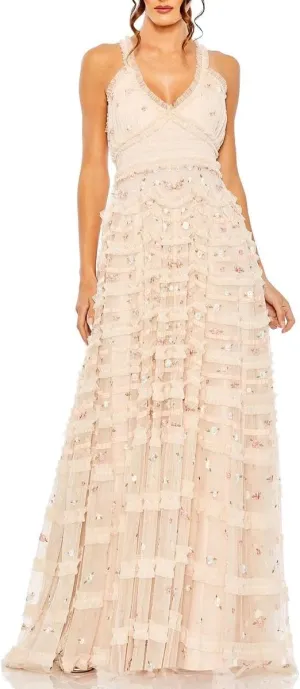 Mac Duggal Womens Embroidered Floral Evening Dress
