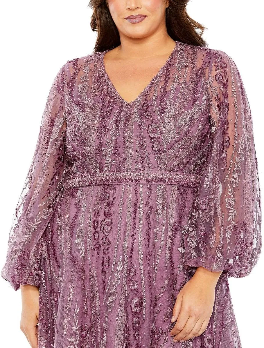 Mac Duggal Womens Plus Embellished Embroidered Evening Dress
