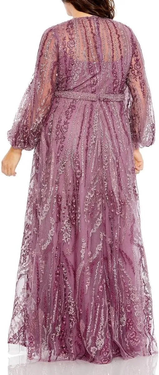 Mac Duggal Womens Plus Embellished Embroidered Evening Dress