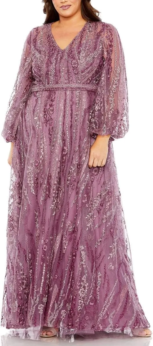 Mac Duggal Womens Plus Embellished Embroidered Evening Dress