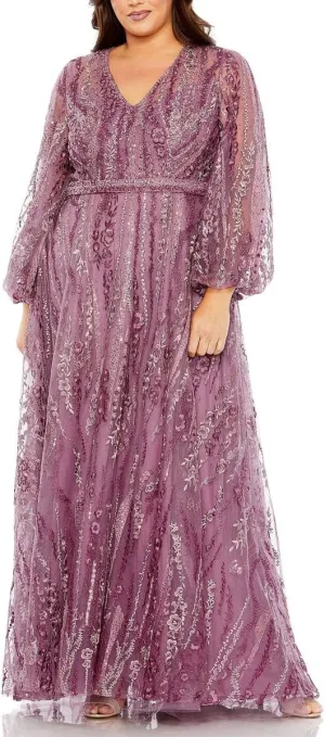 Mac Duggal Womens Plus Embellished Embroidered Evening Dress