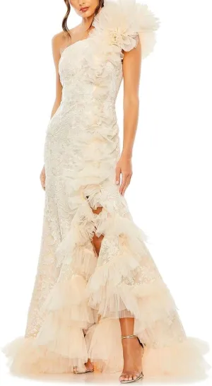 Mac Duggal Womens Tulle Embroidered Evening Dress