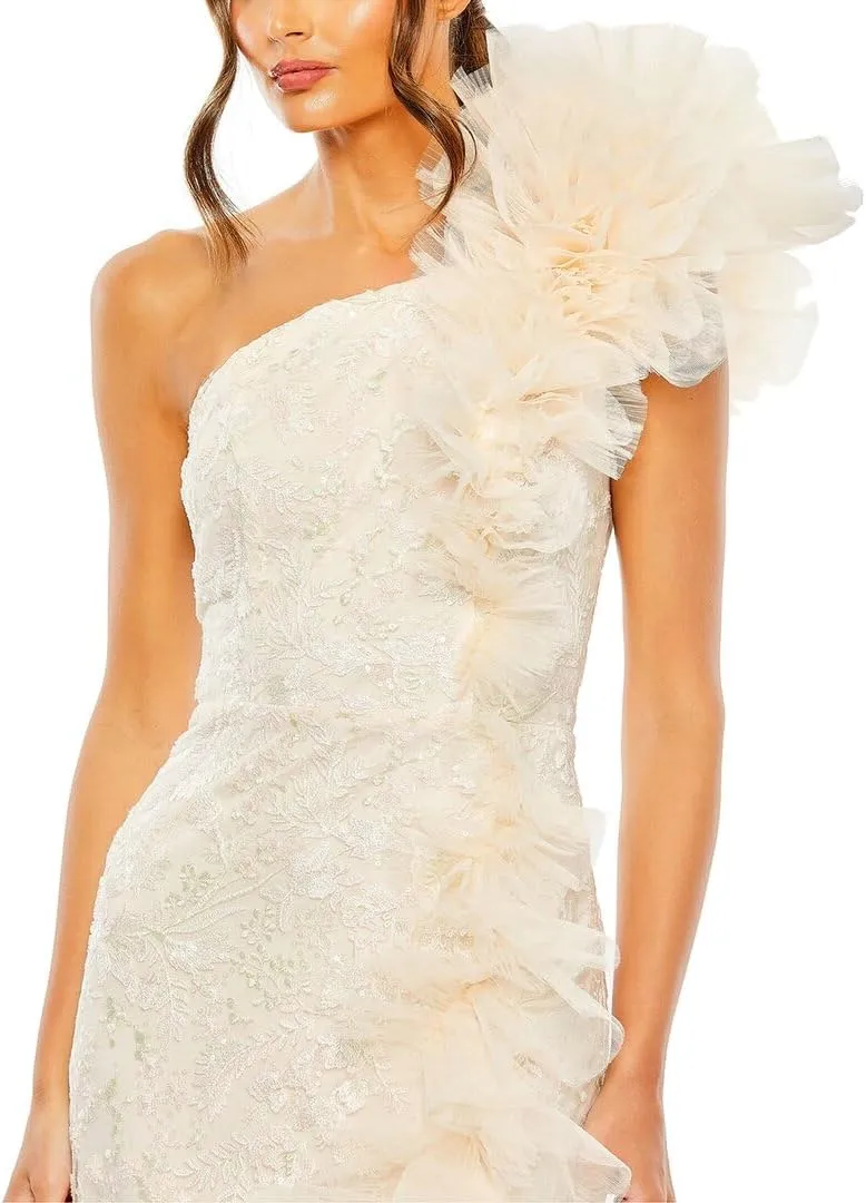 Mac Duggal Womens Tulle Embroidered Evening Dress