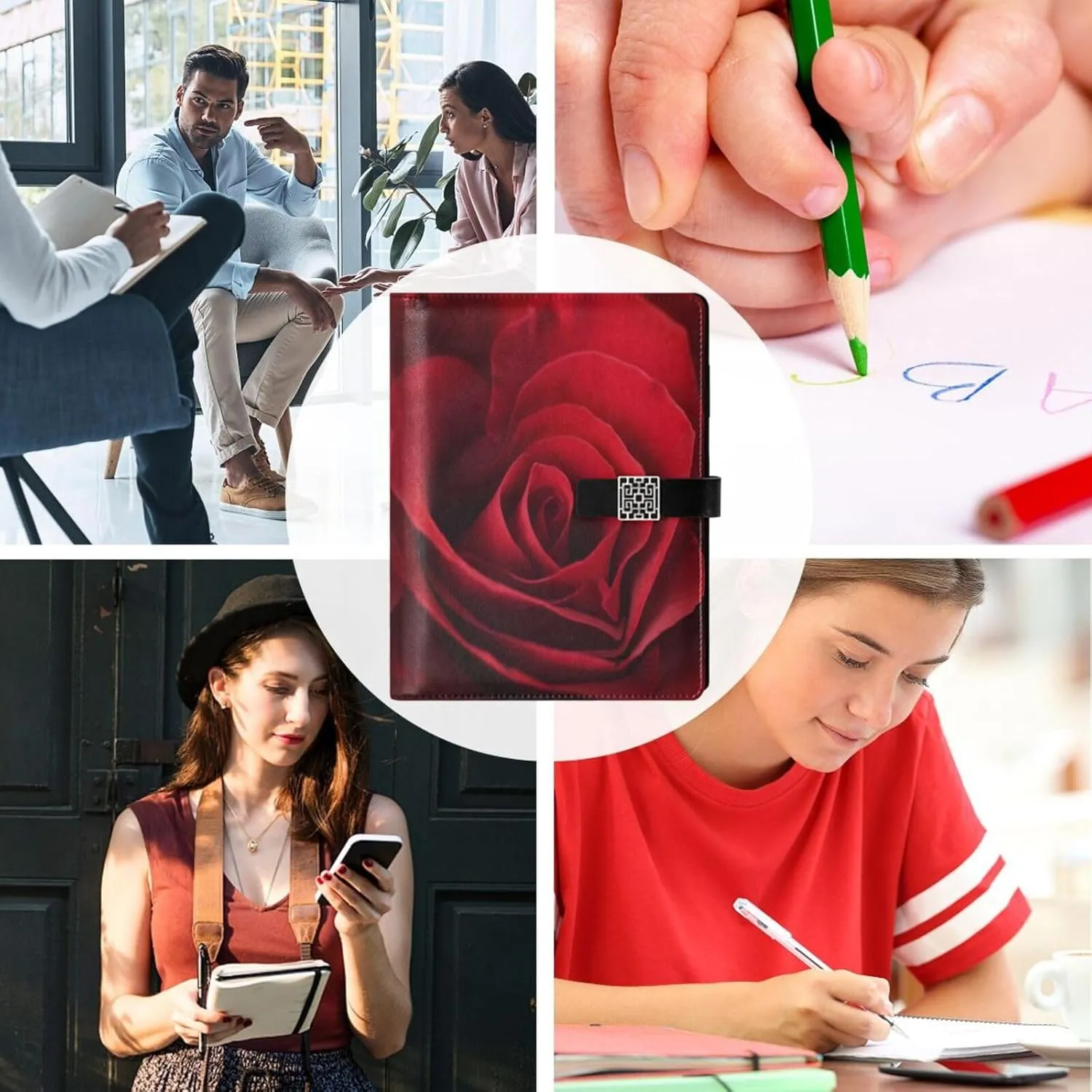 Magic Red Rose A5 Binder 6 Ring Refillable PU Leather Notebook Journal with Magnetic Buckle Closure Loose Leaf Travel Office Planner Budget Binder Notepad Portfolio, Valentine Gift