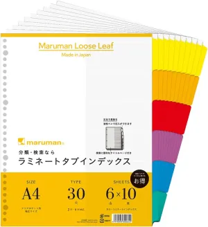 Maruman LT3006F Index A4 Wide, 30 Holes (2 Hole Compatible), Index Sheets, 6 Stacks, 10 Pairs