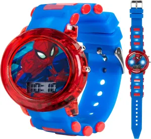 Marvel Spider-Man Kids' LCD Watch – Flashing LED Bullet Band, Digital Time Display, Red & Blue Design, Durable Plastic Case, Adjustable Silicone Strap – Fits Wrists 5.5" to 8"