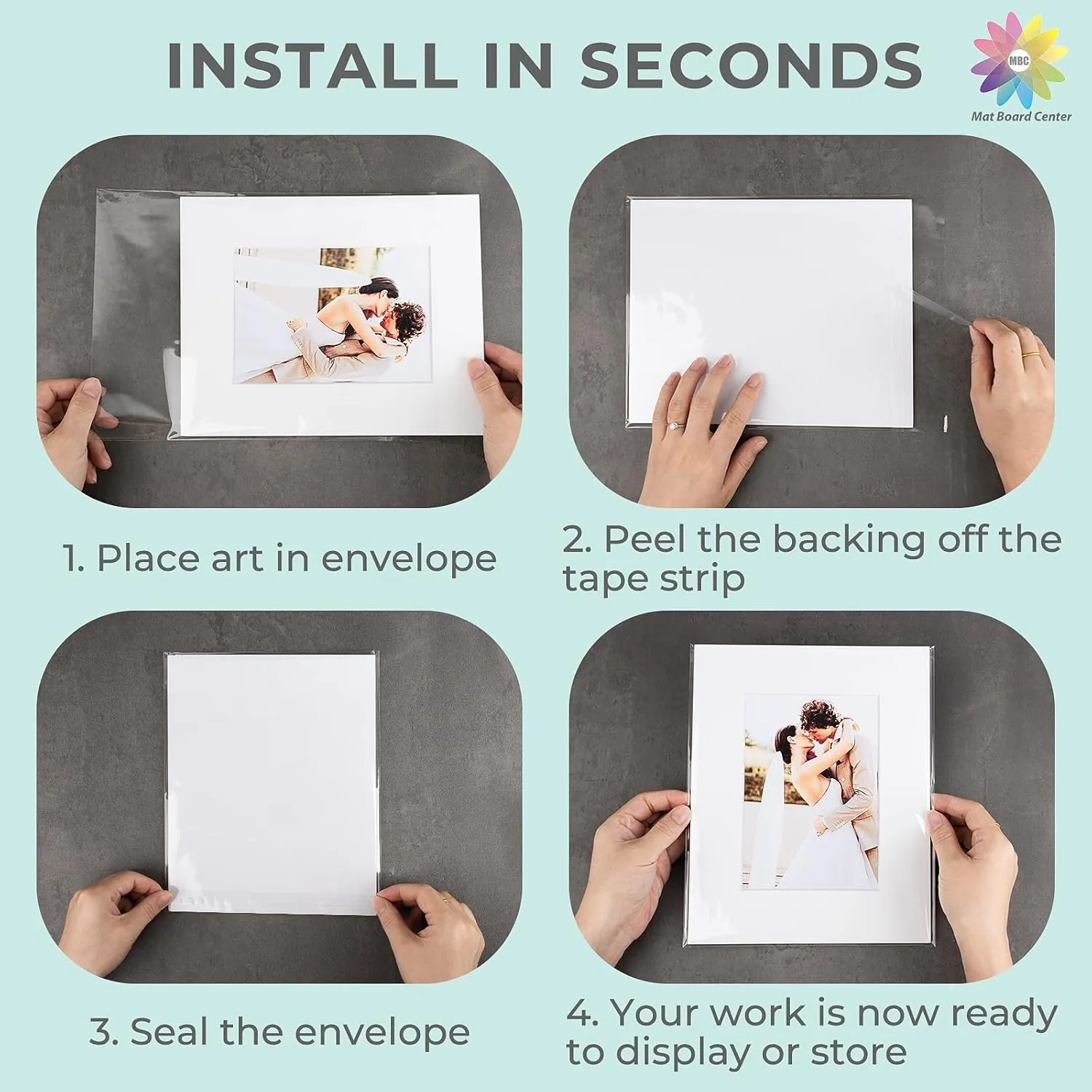Mat Board Center, 12"x12" Crystal Clear Sleeves, Resealable Polypropylene Bags with Flap Fit for 12x12 Photo Mat, Photos & Prints - 100 Pack