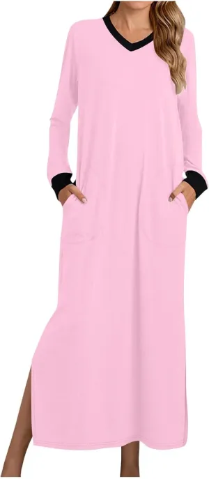 Maxi Dresses for Women 2025，Flowy Spring Dresses Modest Trendy Long Sleeve Dress Summer Beach Vacation Going Out