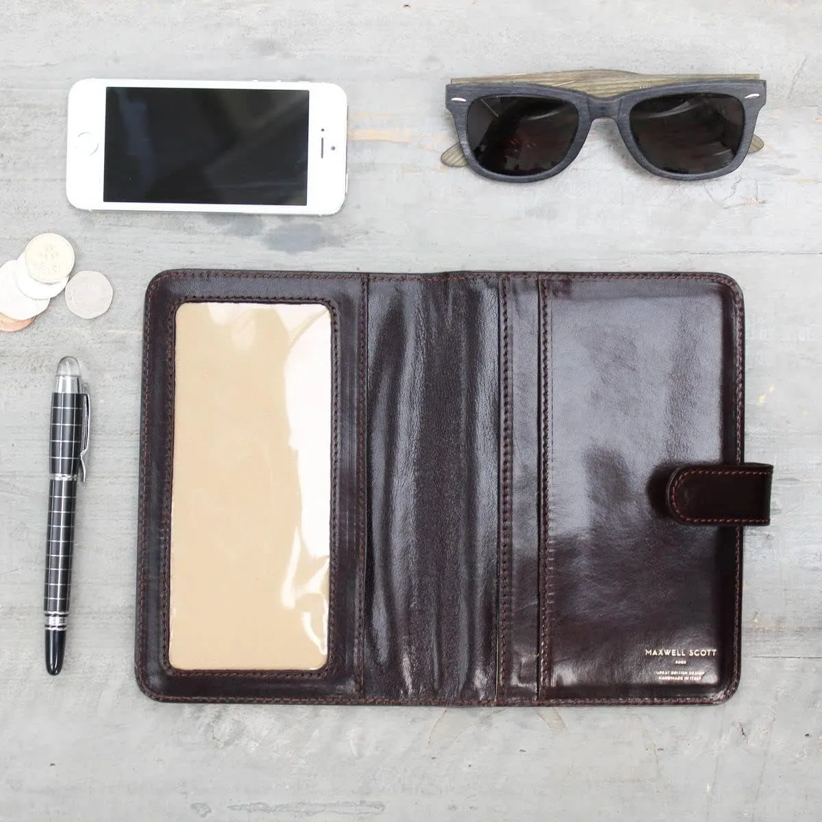 Maxwell Scott - Luxury Leather Travel Document Holder Wallet with ID Pocket - Handmade from Premium Hides - The Vieste