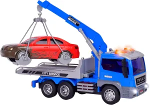 Maxx Action Long Hauler Wrecker with Car, Lights and Sound, Sturdy Plastic, 3 