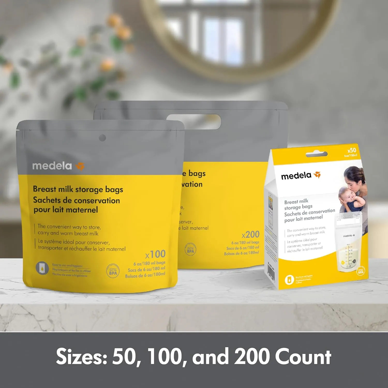 Medela Breastmilk Storage Bags, 200 Count, Ready to Use Breast Milk Storing Bags for Breastfeeding, Self Standing Bag, Space Saving Flat Profile, Hygienically Pre-Sealed, 6 Ounce