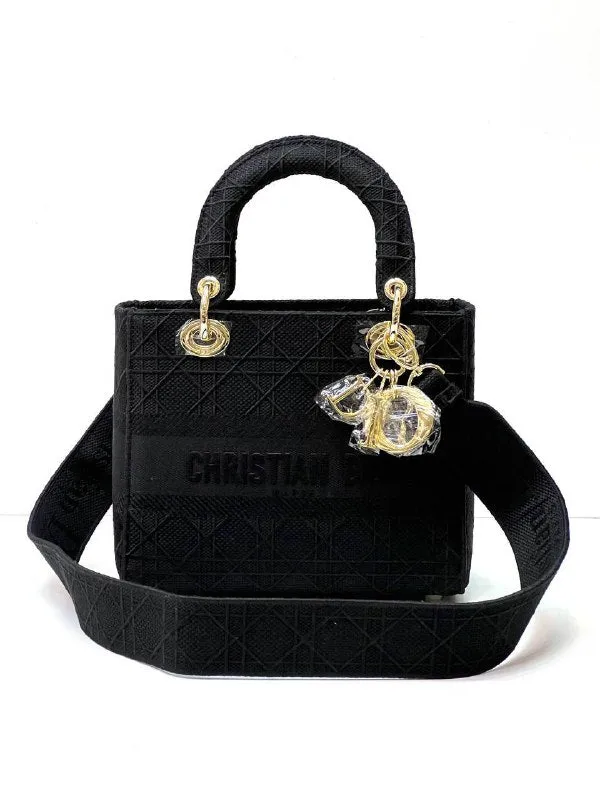 MEDIUM LADY D-LITE BAG Black Cannage embroidery