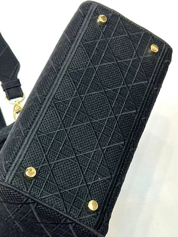 MEDIUM LADY D-LITE BAG Black Cannage embroidery