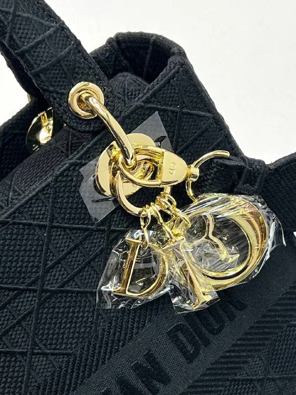 MEDIUM LADY D-LITE BAG Black Cannage embroidery
