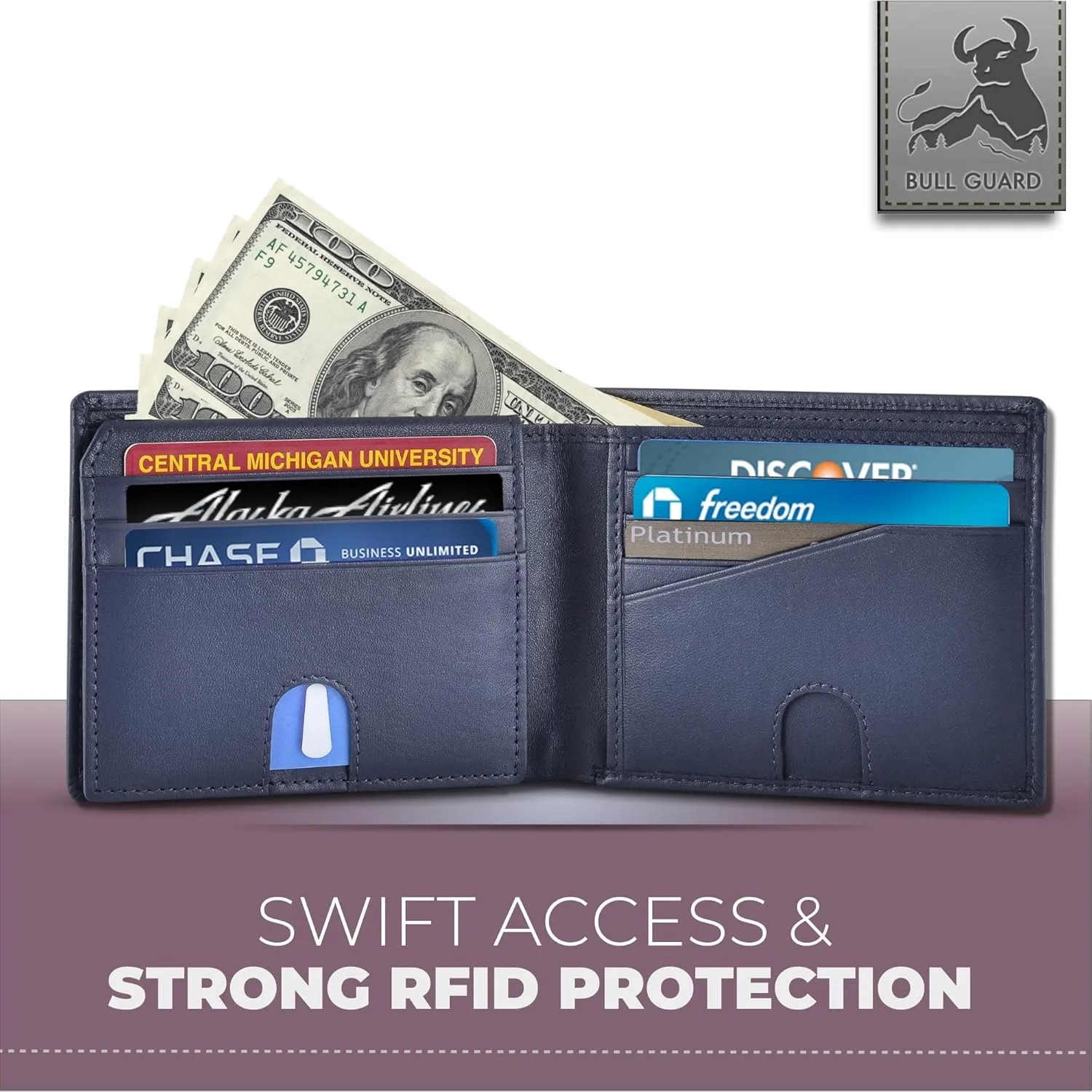 Mens RFID Blocking Bifold Wallet Nappa Soft Genuine Leather in Storm Cloud Blue