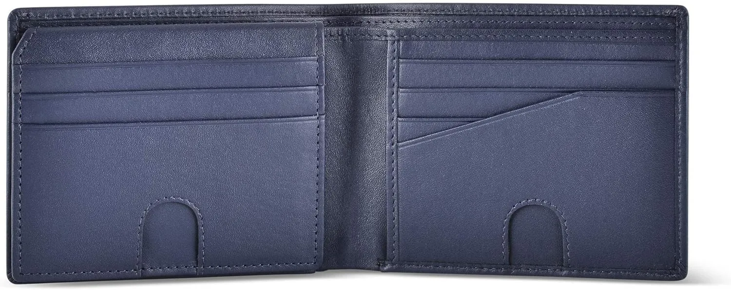 Mens RFID Blocking Bifold Wallet Nappa Soft Genuine Leather in Storm Cloud Blue
