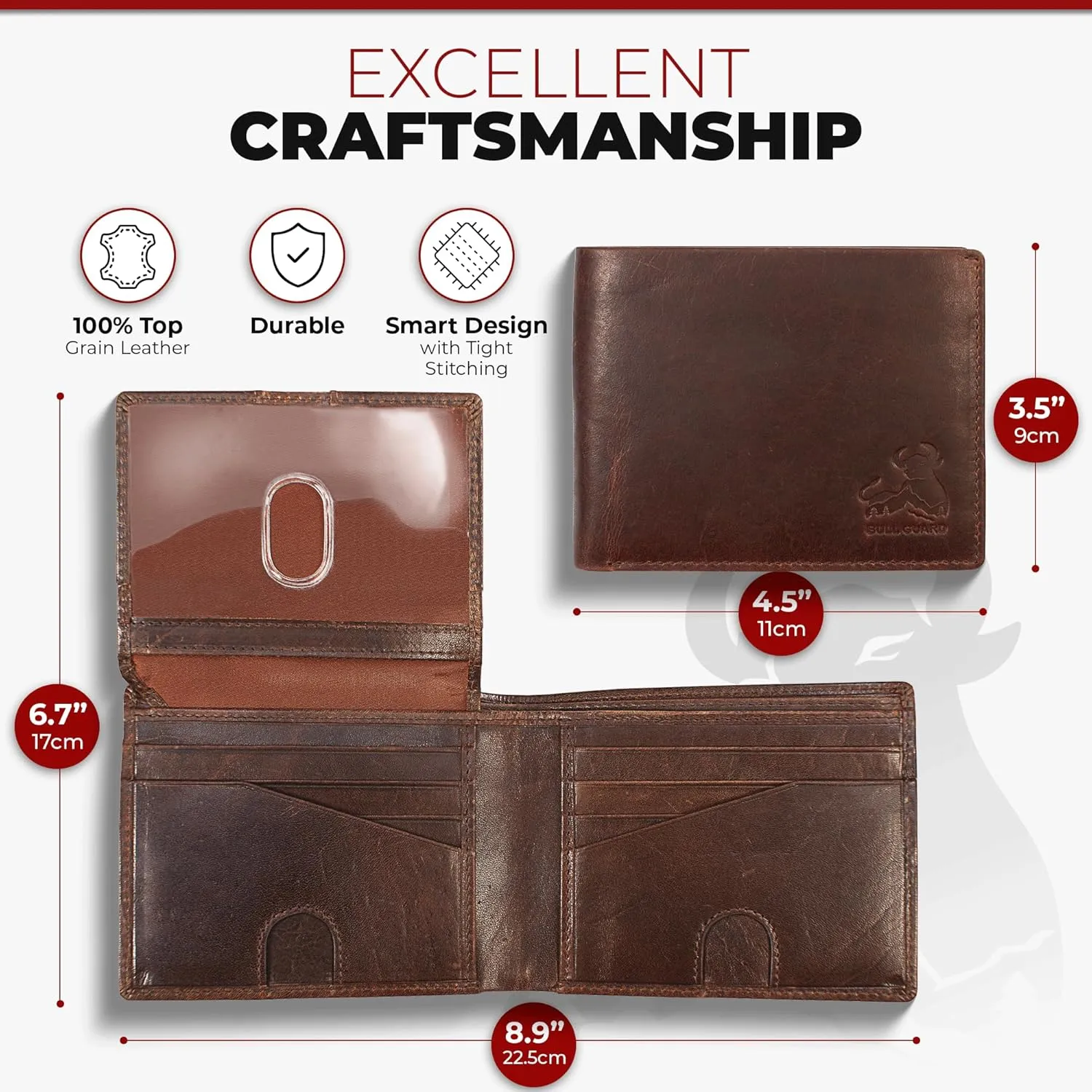 Mens RFID Blocking Bifold Wallet Soft Top Grain Leather in Grizzly Brown