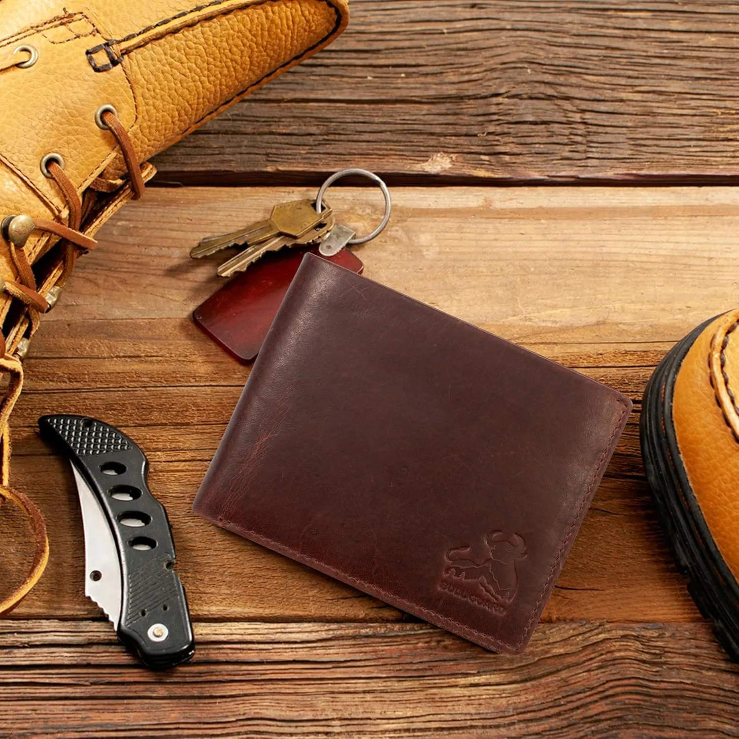 Mens RFID Blocking Bifold Wallet Soft Top Grain Leather in Grizzly Brown