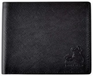 Mens RFID Leather Wallet Bifold with Flip UP ID in Black Saffiano Leather