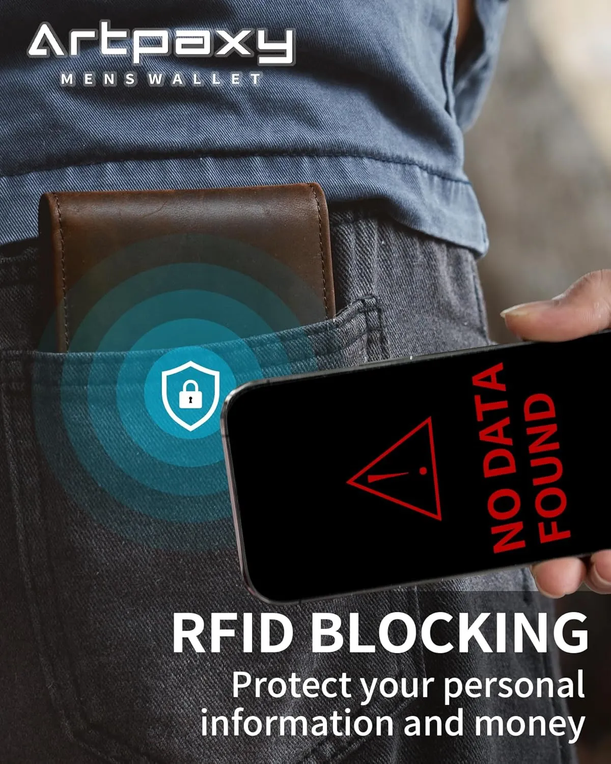 Mens Wallet Genuine Leather Bifold RFID Blocking Wallet for Men with 2 ID Windows 11 Card Holders 2 cash pockets 1 Gift Box
