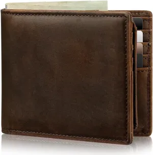 Mens Wallet Genuine Leather Bifold RFID Blocking Wallet for Men with 2 ID Windows 11 Card Holders 2 cash pockets 1 Gift Box
