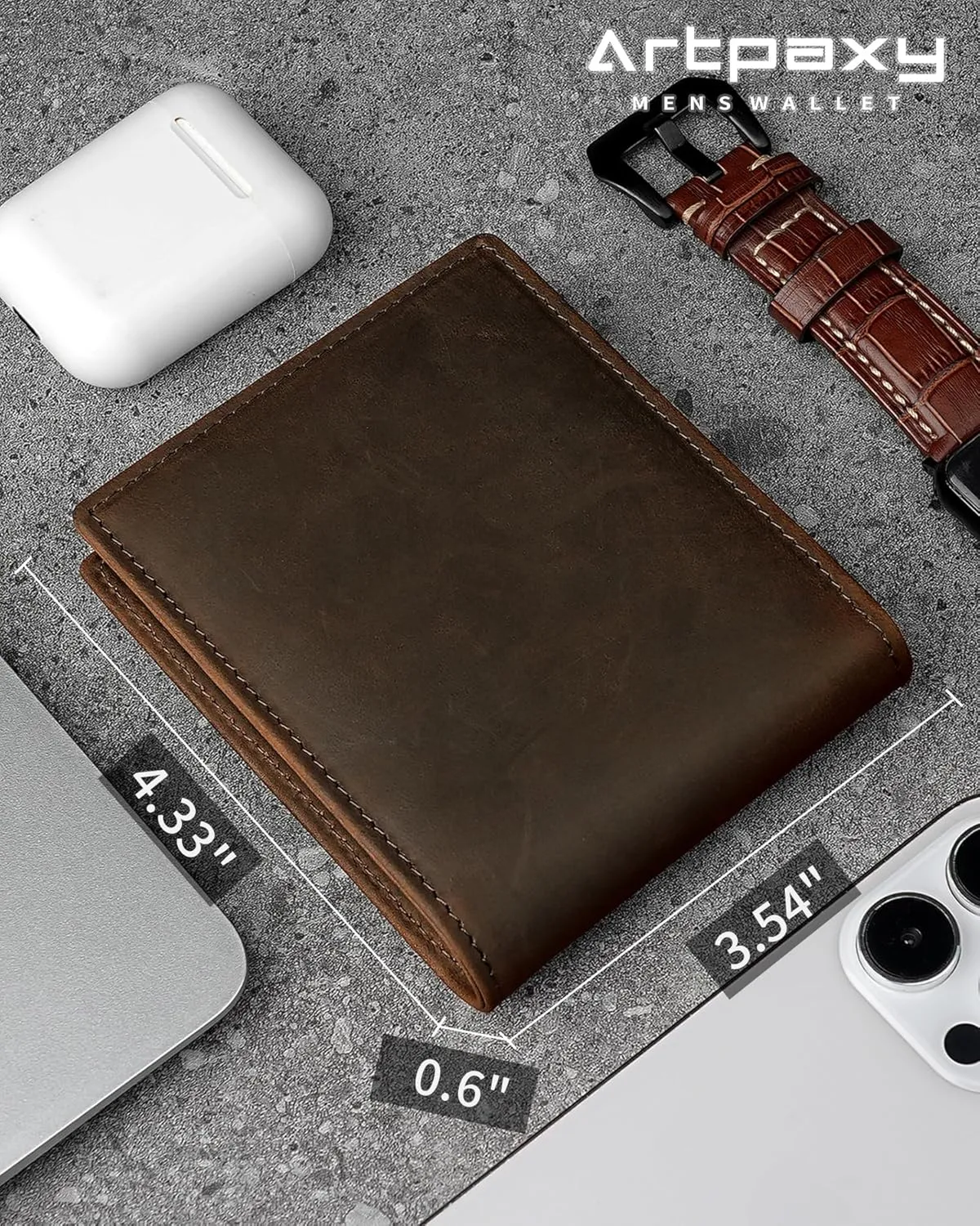 Mens Wallet Genuine Leather Bifold RFID Blocking Wallet for Men with 2 ID Windows 11 Card Holders 2 cash pockets 1 Gift Box