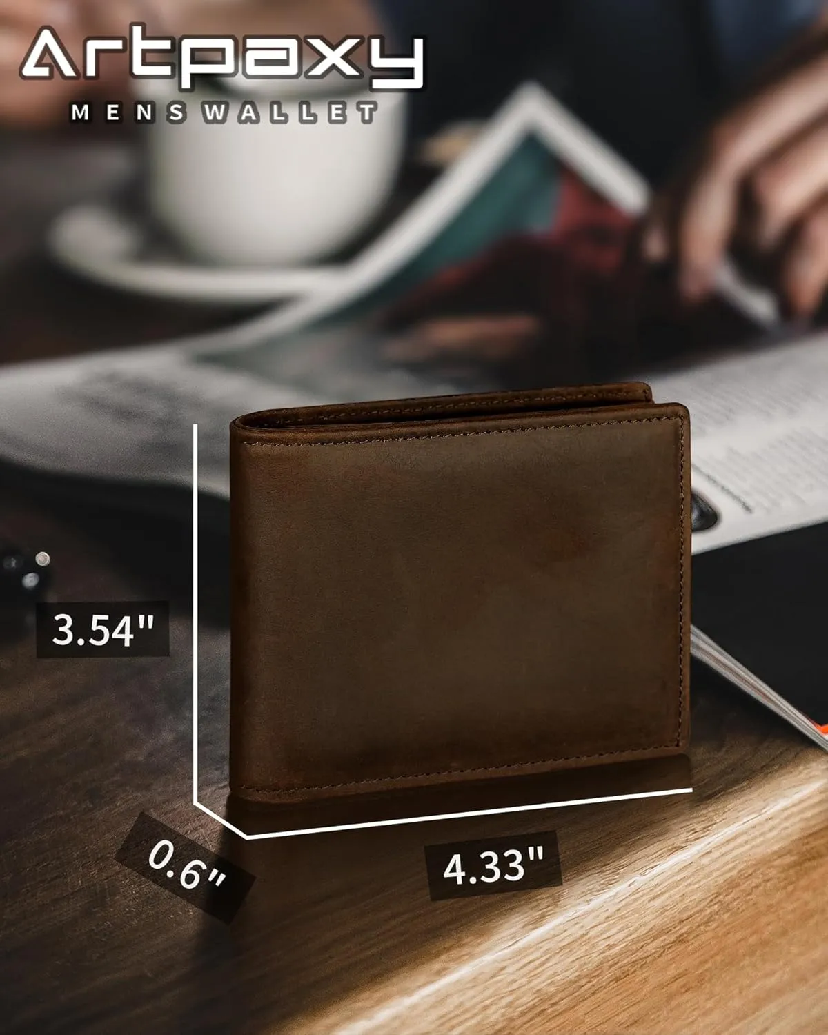 Mens Wallet Genuine Leather Bifold RFID Blocking Wallet for Men with 2 ID Windows 11 Card Holders 2 cash pockets 1 Gift Box