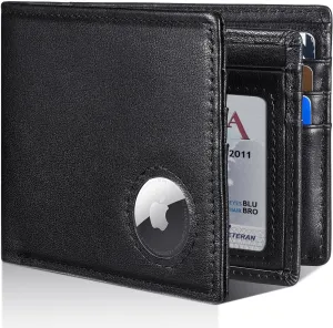 Mens Wallet With AirTag Holder, Bifold Leather RFID Blocking 1-2 ID Windows 12-13 Card Holders, Gift Box and Screen Protector Included, AirTag Not Included