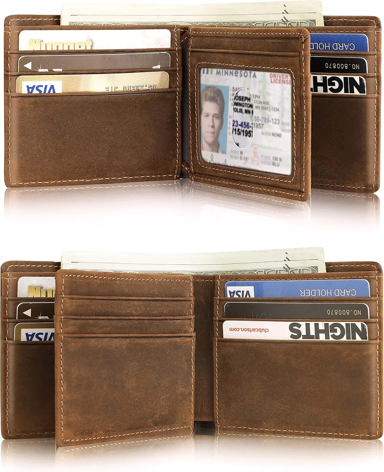 Mens Wallet With AirTag Holder, Bifold Leather RFID Blocking 1-2 ID Windows 12-13 Card Holders, Gift Box and Screen Protector Included, AirTag Not Included