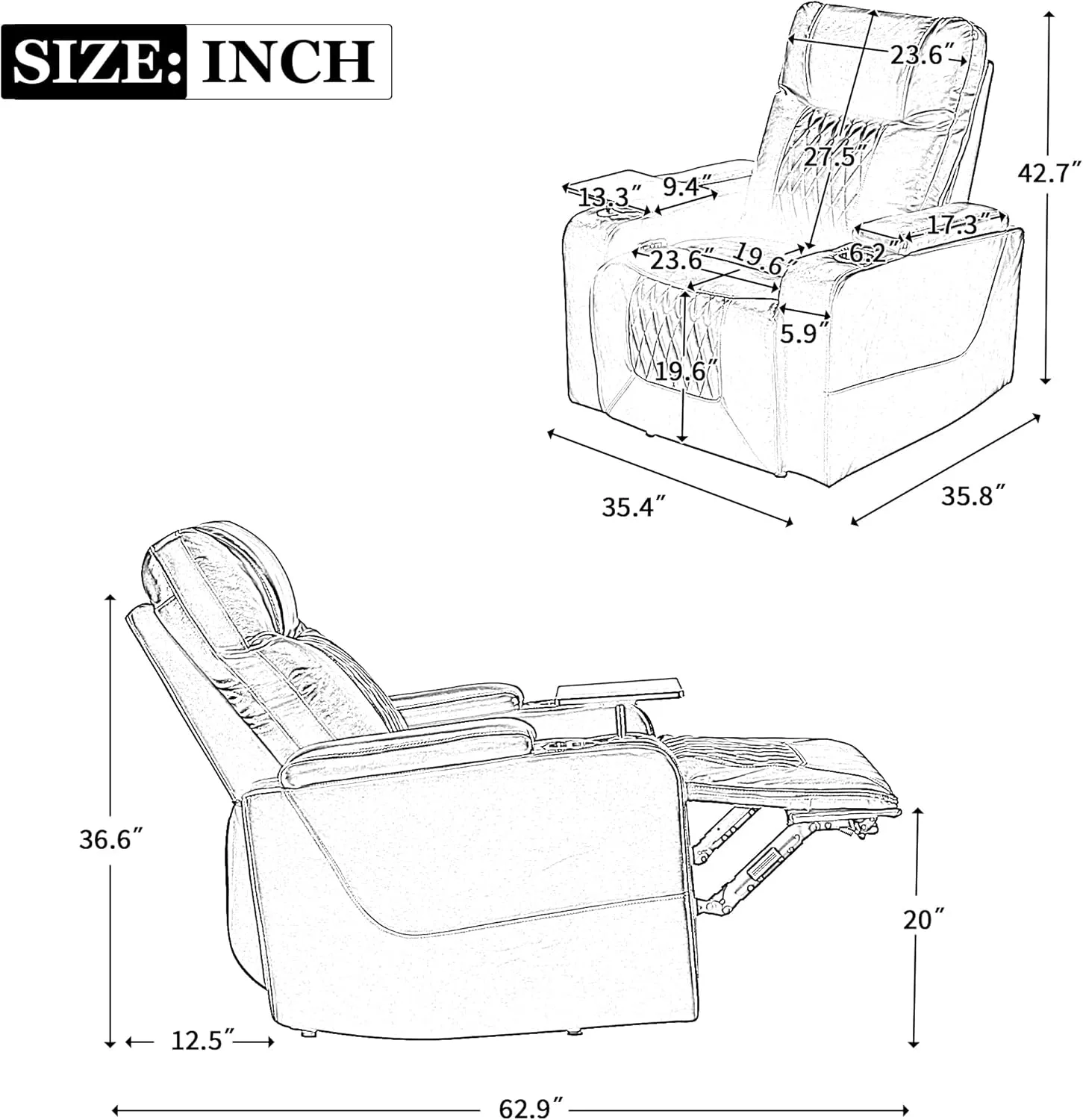 Merax Electric Recliner Chair with USB Charge Port, 360 Swivel Tray Table, Hand in-Arm Storage, and Cup Holders, Ambient Lighting - Ambient Lighting Gaming Recliner Chair Home Theater Seating(Brown)