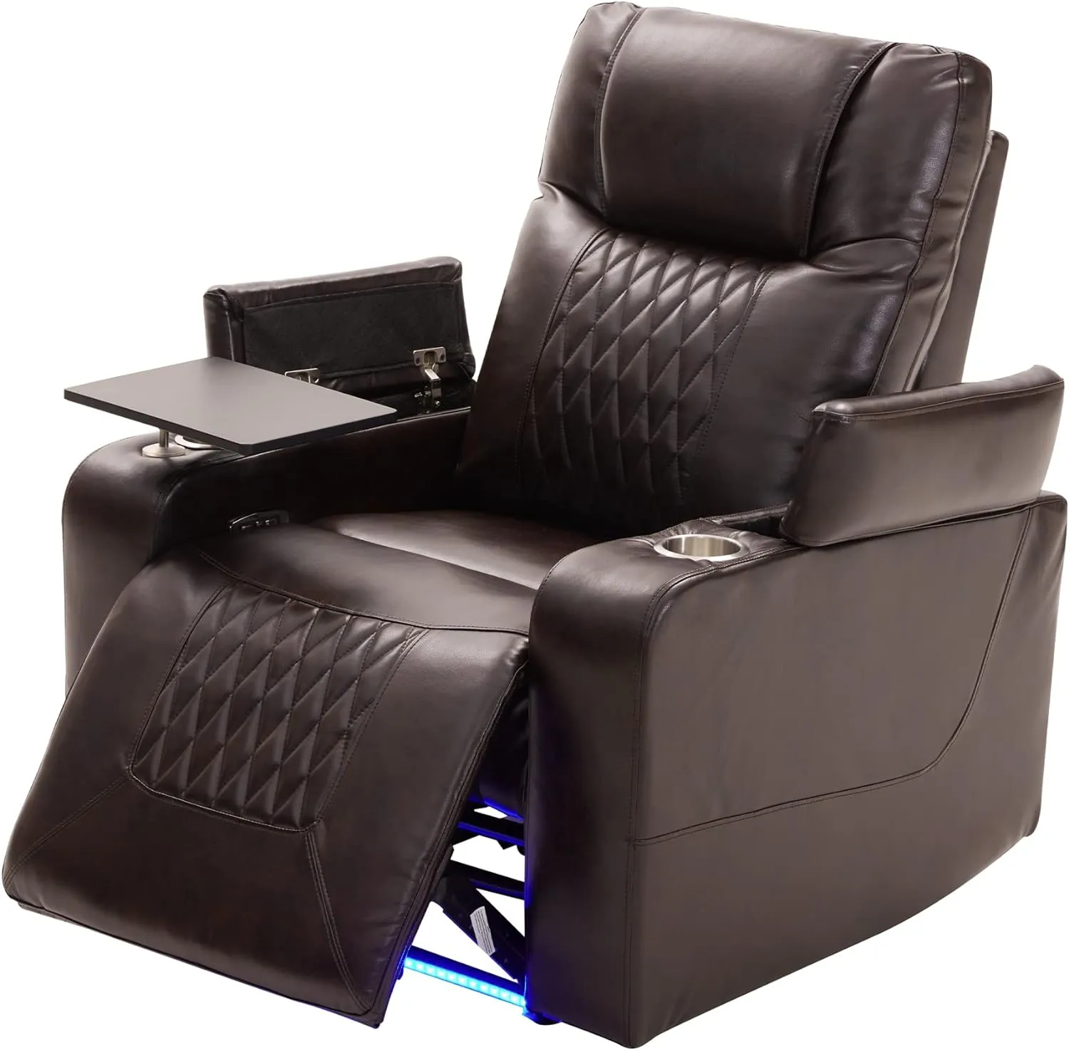 Merax Electric Recliner Chair with USB Charge Port, 360 Swivel Tray Table, Hand in-Arm Storage, and Cup Holders, Ambient Lighting - Ambient Lighting Gaming Recliner Chair Home Theater Seating(Brown)