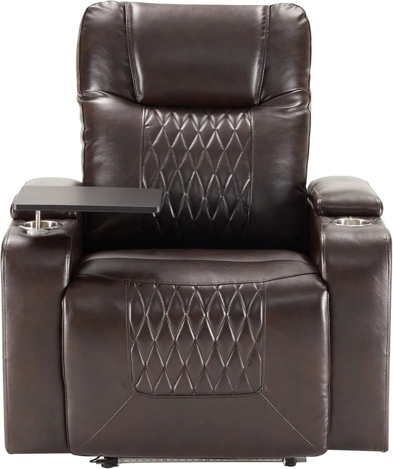 Merax Electric Recliner Chair with USB Charge Port, 360 Swivel Tray Table, Hand in-Arm Storage, and Cup Holders, Ambient Lighting - Ambient Lighting Gaming Recliner Chair Home Theater Seating(Brown)