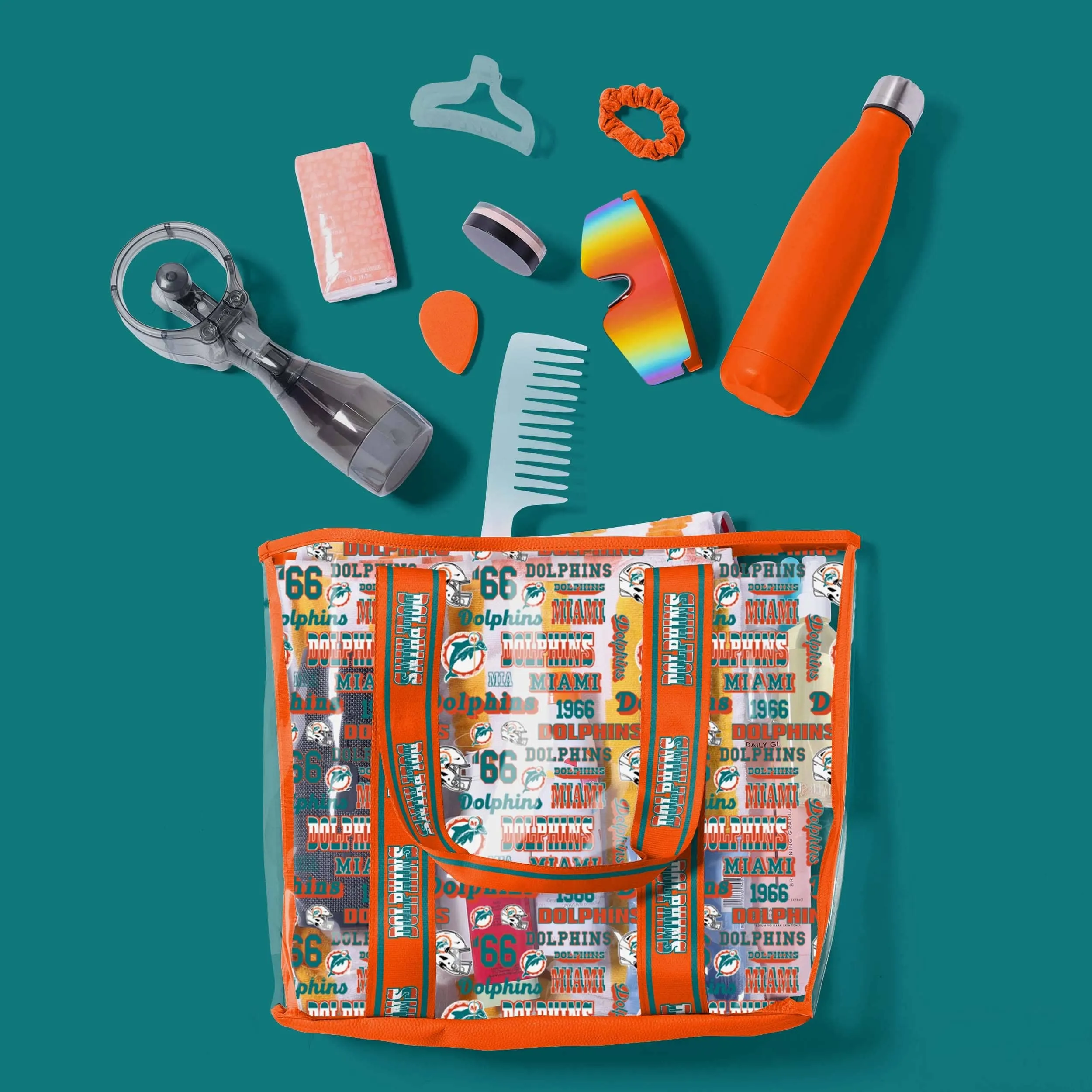 Miami Dolphins Repeat Retro Print Clear Tote Bag