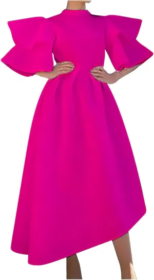 Midi Dresses for Women Casual Boho Flare Sleeve Asymmetrical Hem Dress Fall Fashion Club Party Dresses Trendy Clothes