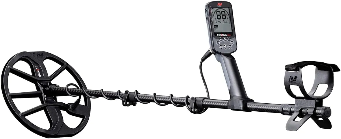 MINELAB Equinox 700 Multi-Frequency Collapsible Metal Detector for Adults with EQX 11" Waterproof Double-D Coil & Wireless Headphones (Option for 4 Single Frequencies, 3 Detect Modes)