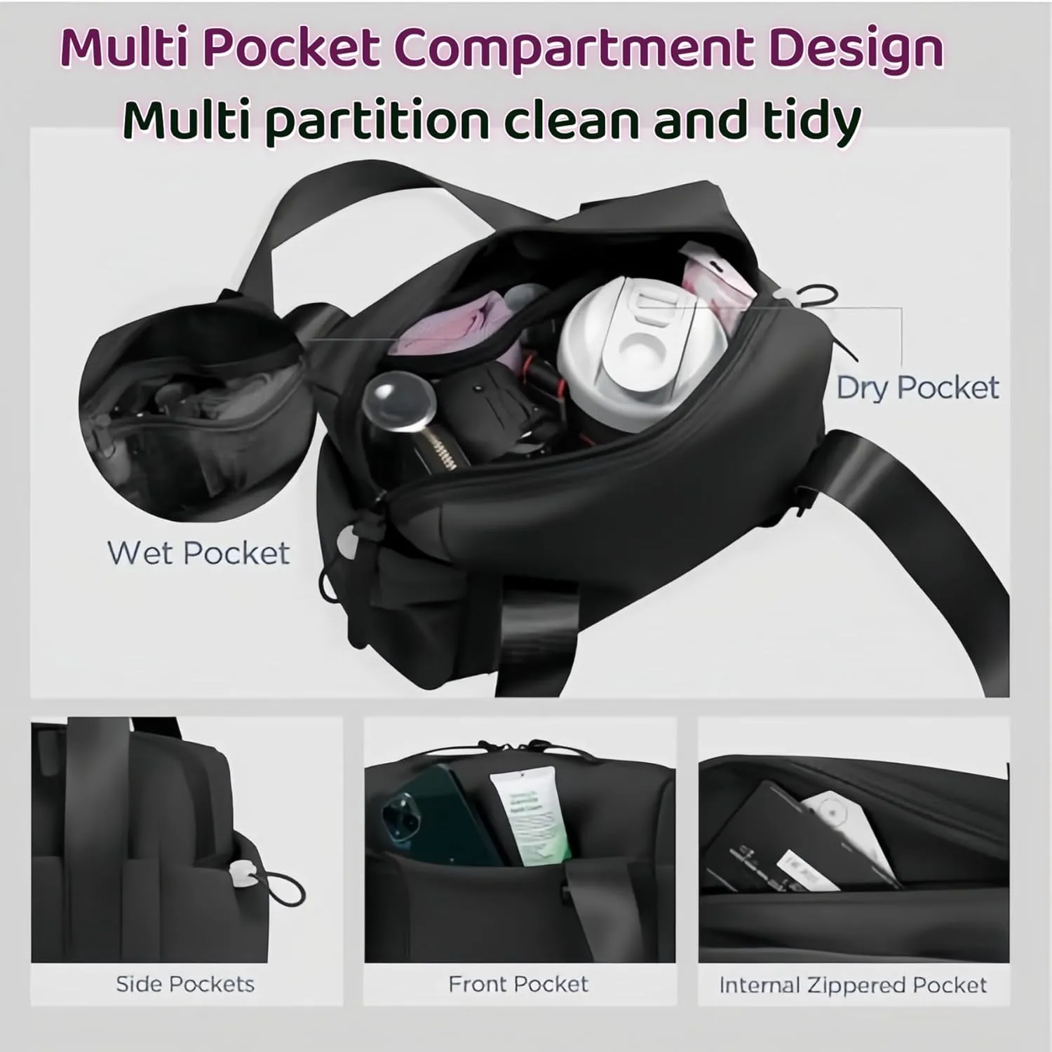 Mini Gym Bag for Women and Girls, Small Waterproof Travel Duffle Bag with Wet Compartment, Cute Workout Sport Tote bag, with gift box (black)