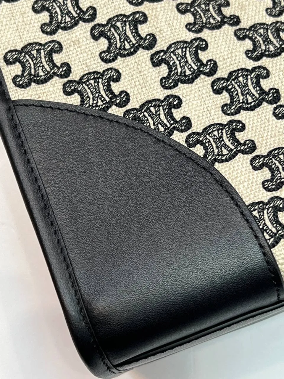 MINI HORIZONTAL CABAS IN TEXTILE WITH TRIOMPHE EMBROIDERY AND CALFSKIN BLACK