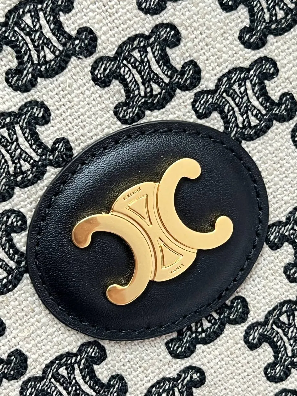 MINI HORIZONTAL CABAS IN TEXTILE WITH TRIOMPHE EMBROIDERY AND CALFSKIN BLACK